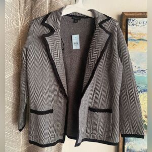 Ann Taylor Jacket Petite Womens Size MP Black White Gray Woven Open Front